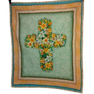 Christian Handmade Baby Quilt Floral Holy Cross Jesus Religious Ten Commandments